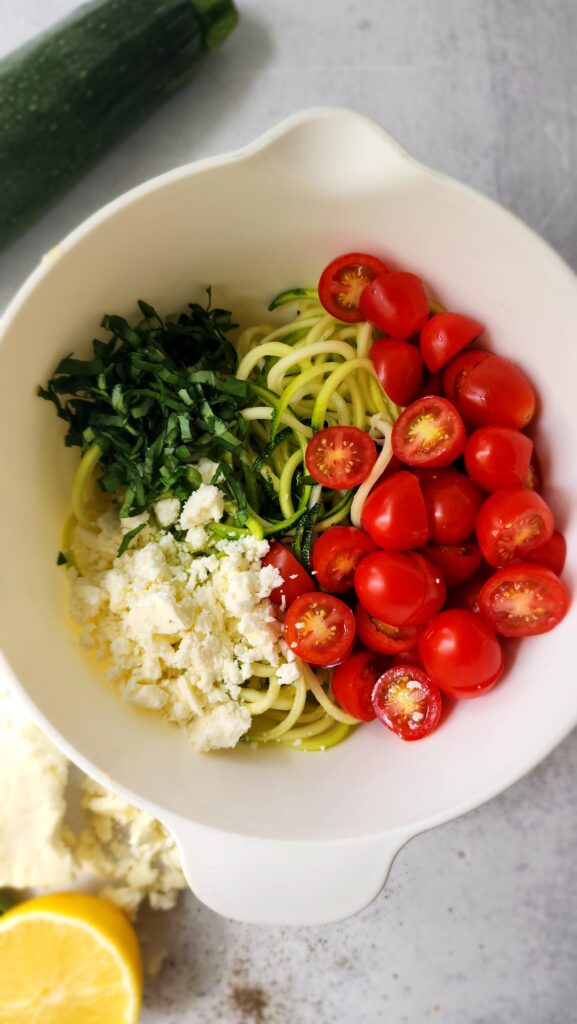 Zoodle Salad - All ingredients in the salad ready to mix