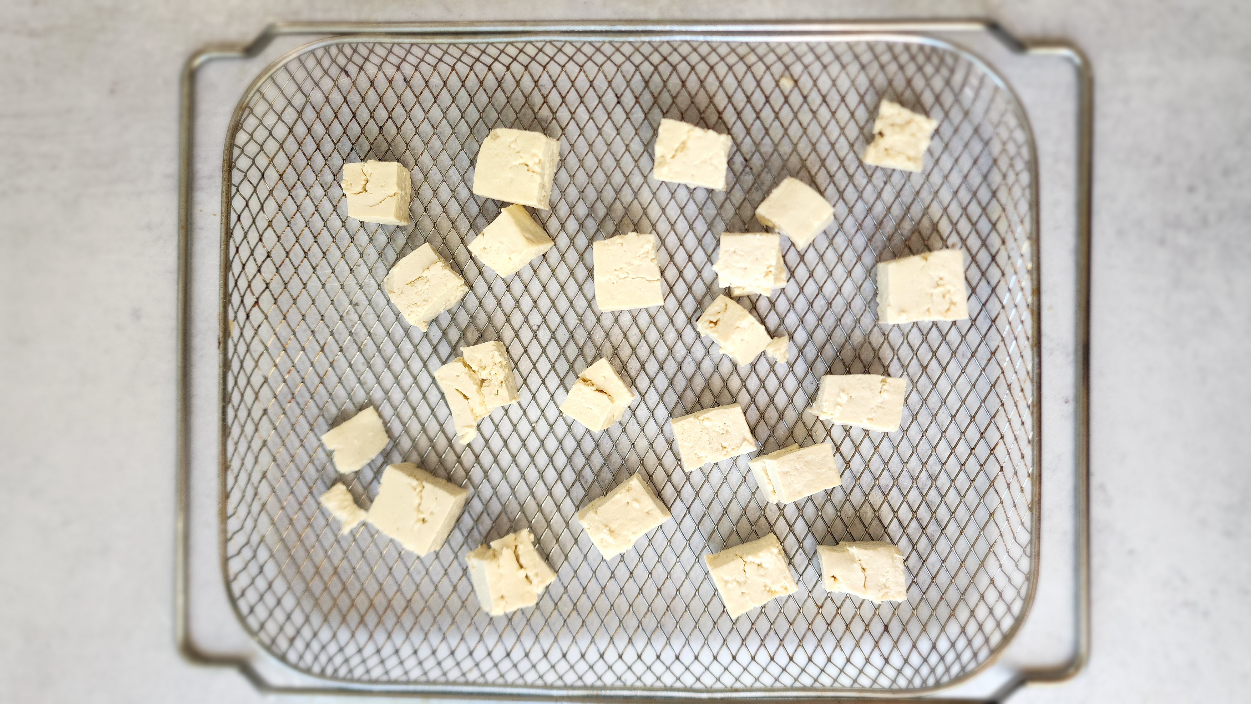 Tofu Cubes Sprayed with Cooking Spray