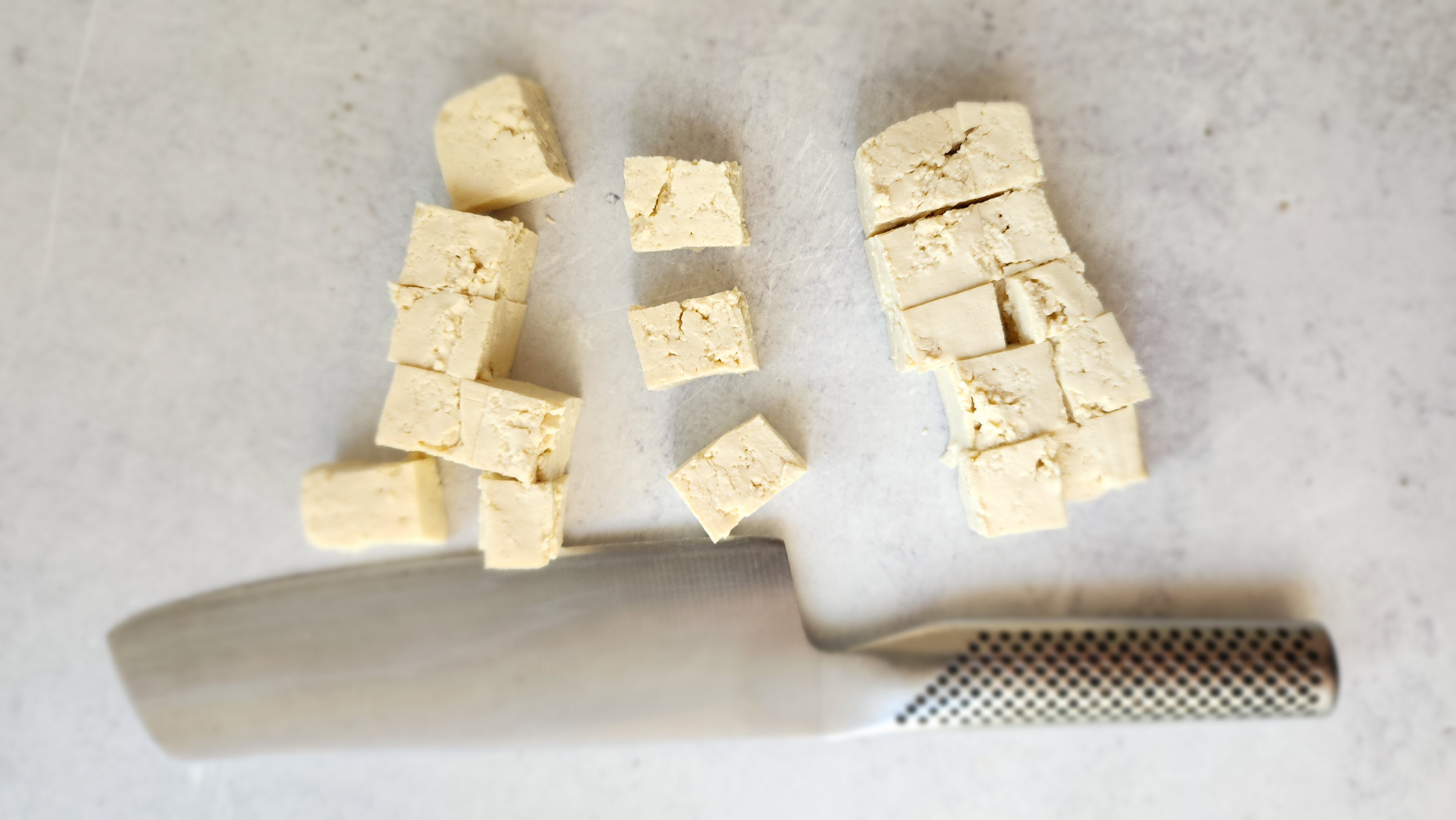 Cutting Tofu in one-inch cubes