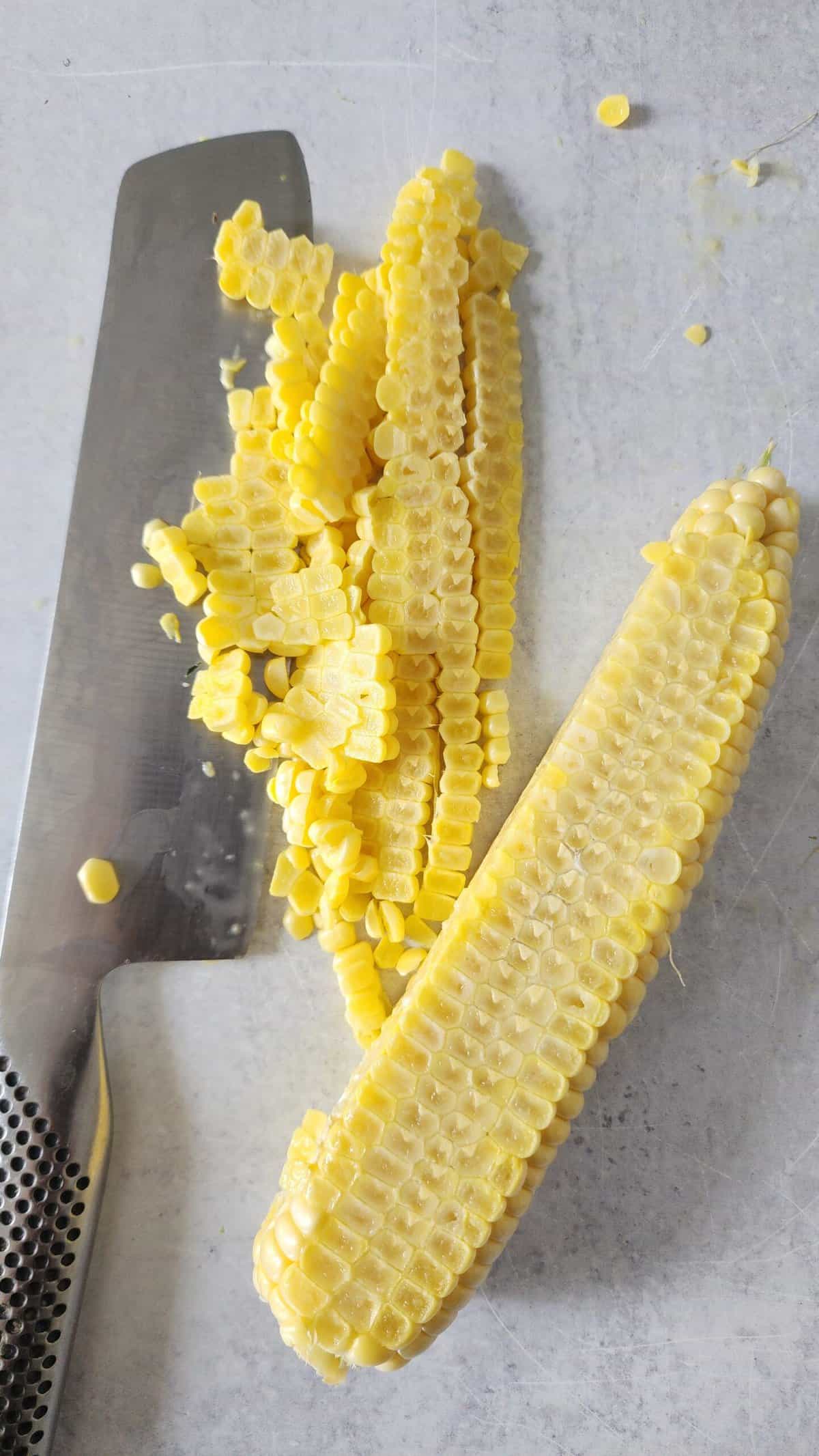 cutting corn on the cob