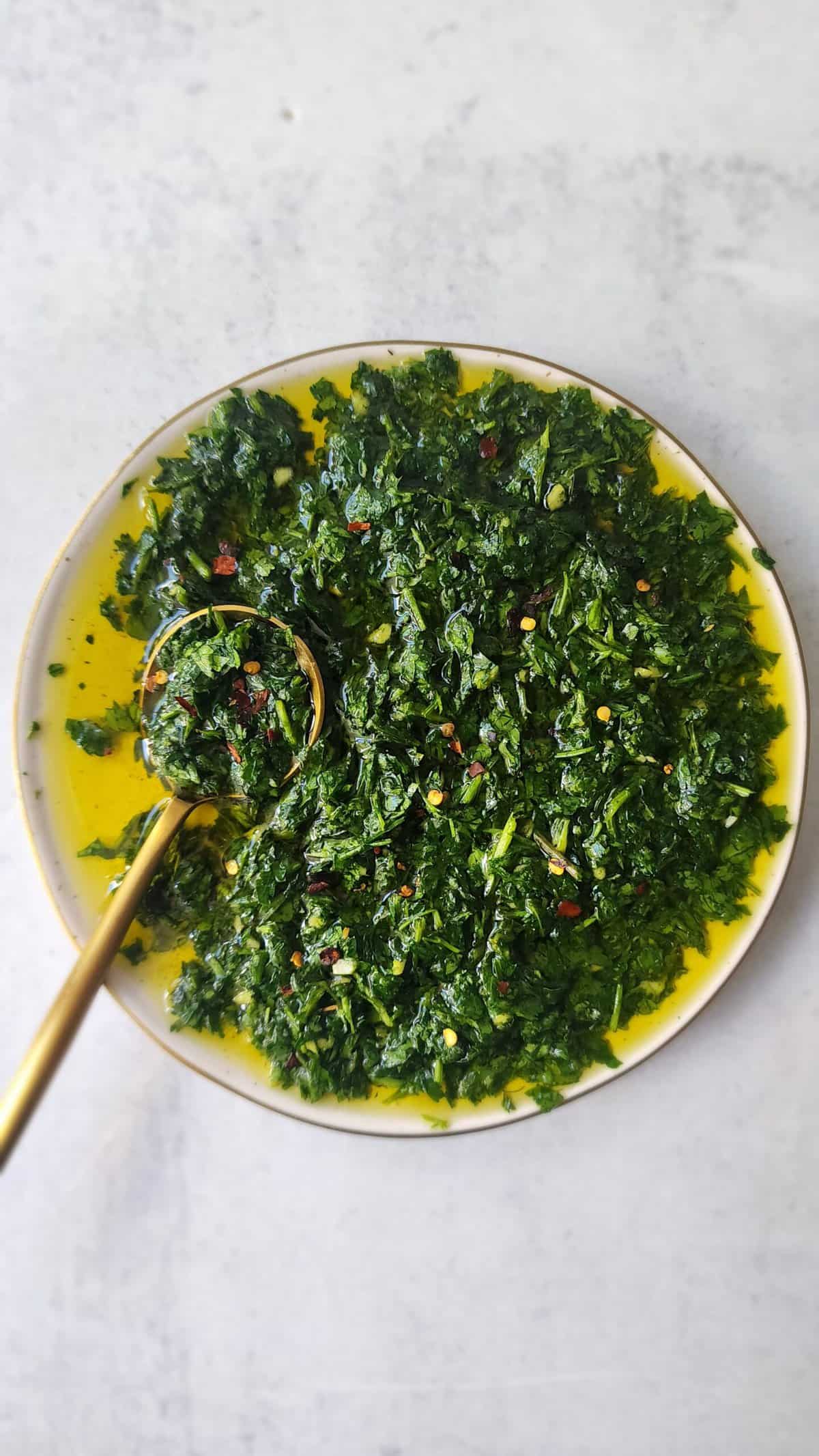 homemade chimichurri - plated