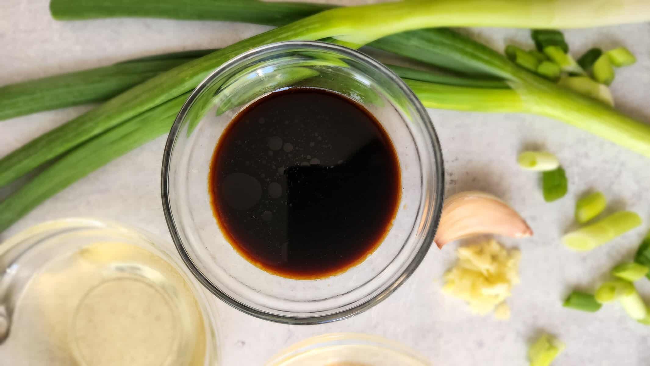 Sesame-Ginger Sauce ingredients soy sauce close-up