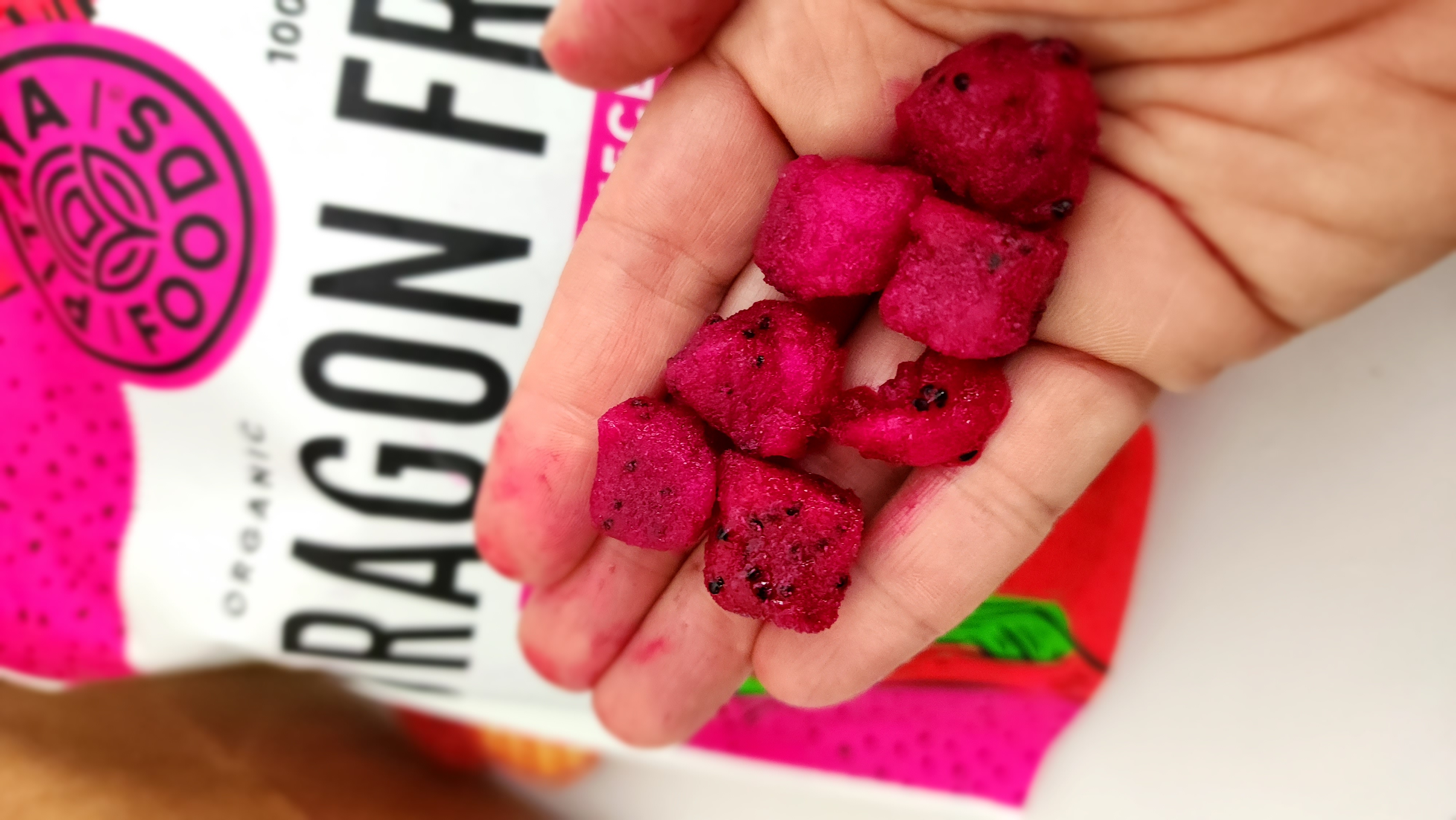 Pieces of frozen red dragon fruit