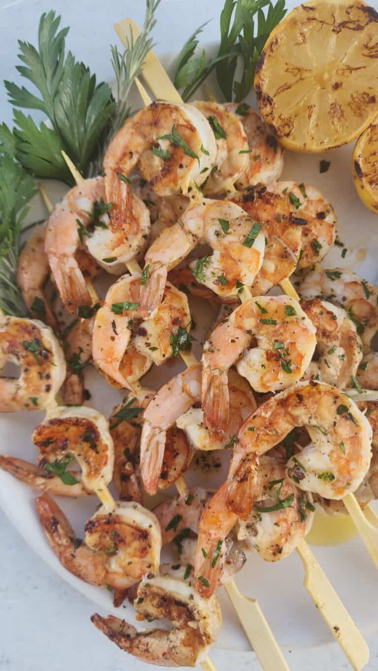 Marinated Grilled Shrimp on a plate close-up