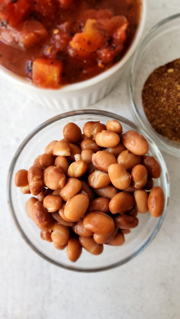 Taco toppings close up of pinto beans