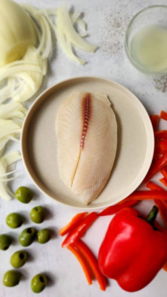 ingredients for sauteed tilapia with peppers and olives