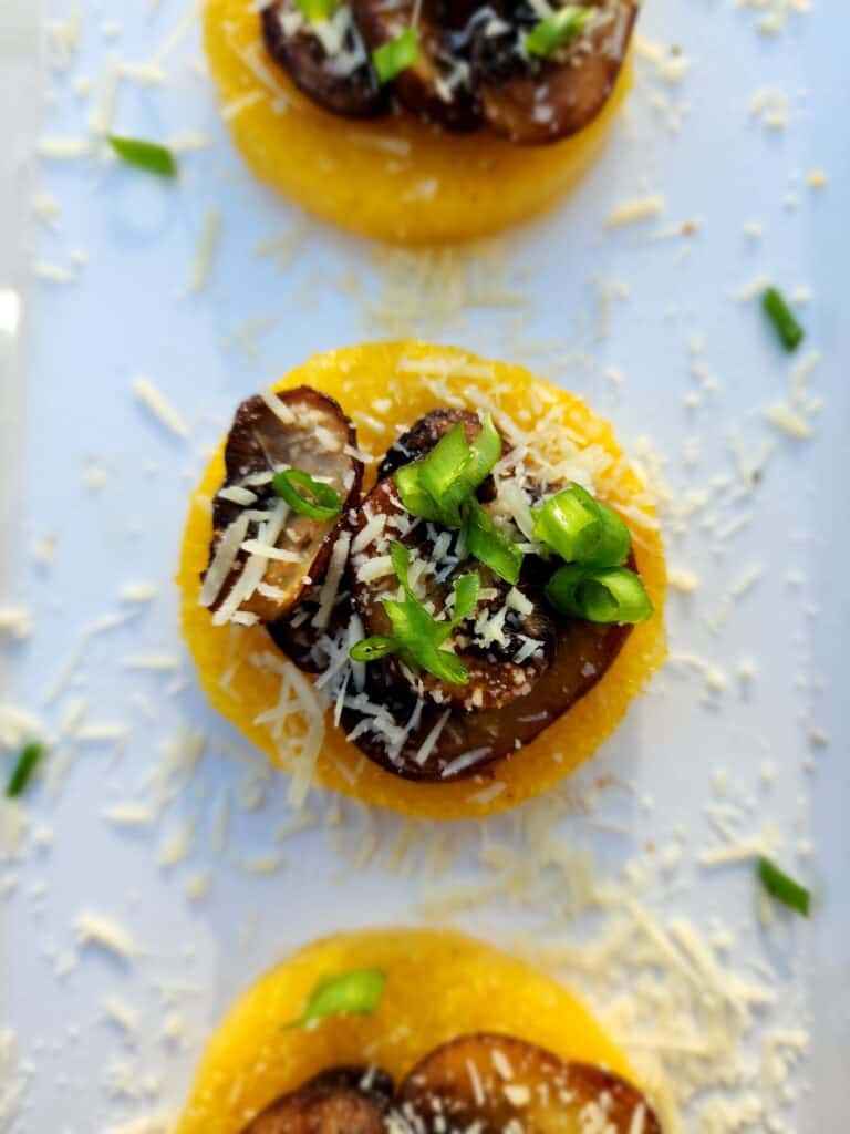 top shot of a mushroom polenta bite