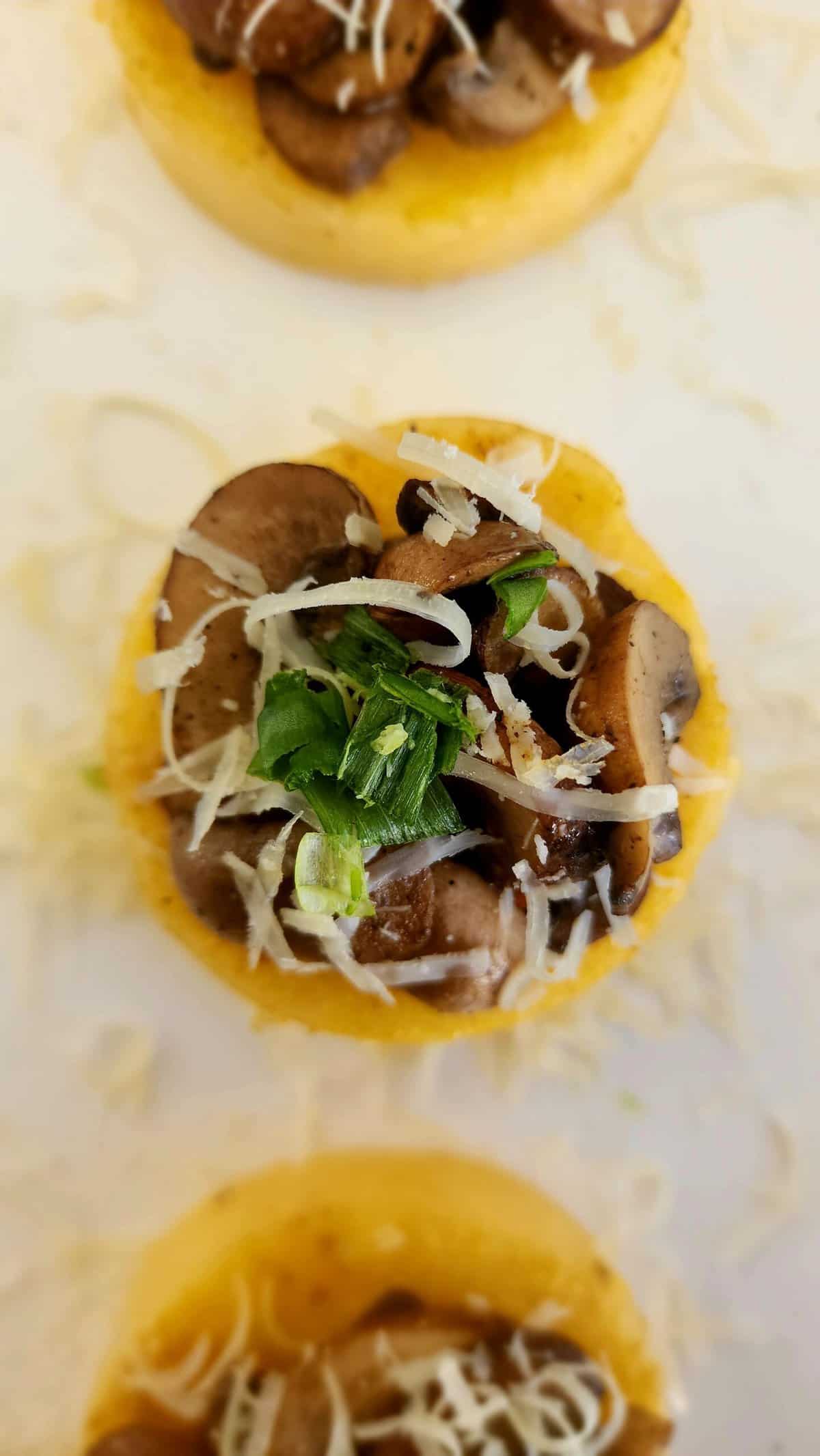 Top shot of a mushroom polenta bite